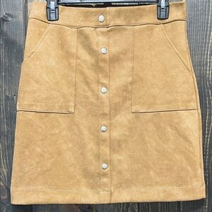Potter's Pot Faux Suede Mini Skirt L Tan Camel Boho Preppy Academia Autumn Basic